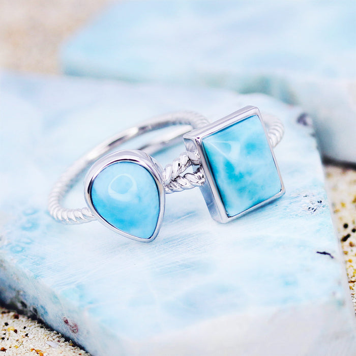 Rectangle Rope Stacker Ring - Larimar