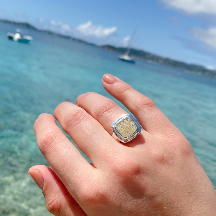 Cushion Cut Nautical Ring (AMI Sand, Turquoise)